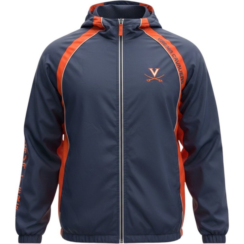 Red Oak Virginia Cavaliers Jacket M 4430 Hooded Fleece Lined Windbreaker Navy - Picture 1 of 6